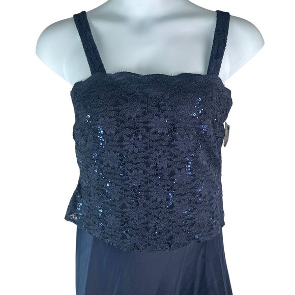Alex Evenings Sleeveless Sequin Lace Floral Maxi Dress Square Neck Blue Size 10 - Picture 4 of 12
